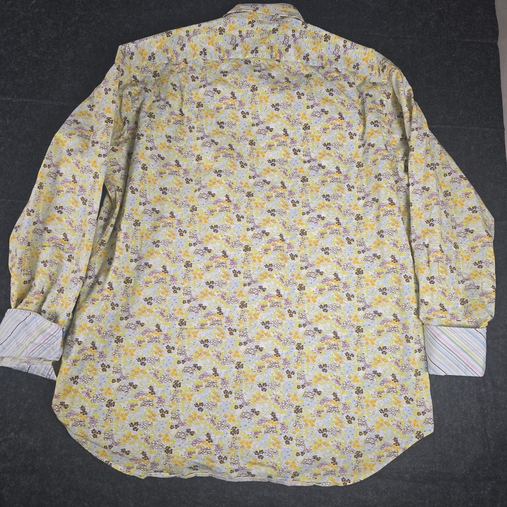 Thomas Dean Mens XL Shirt Yellow Floral Long Sleeve Flip Cuff Shirtmakers Cloth - Picture 8 of 8